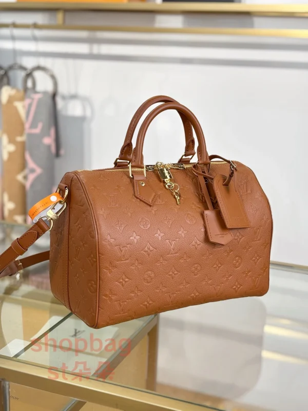 高仿 LV SPEEDY SOFT 30 男女通用款 棕色 斜挎 旅行包 M28662：圖片 4