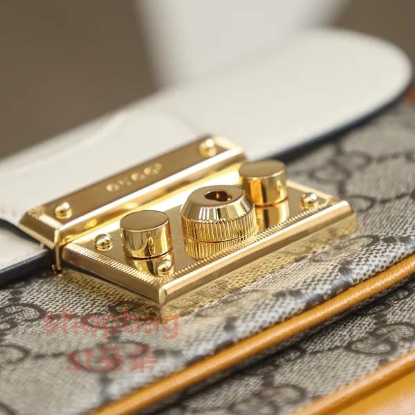 古馳精品包 經典Padlock MINI 雙色拼接掛鎖造型手提肩背包 658487：圖片 11