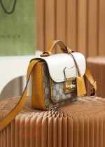 古馳精品包 經典Padlock MINI 雙色拼接掛鎖造型手提肩背包 658487：圖片 3