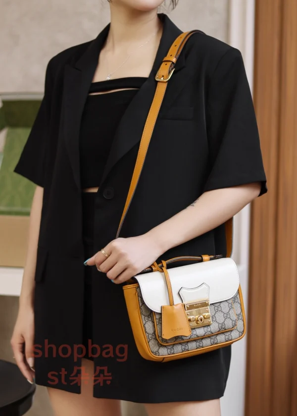 古馳精品包 經典Padlock MINI 雙色拼接掛鎖造型手提肩背包 658487：圖片 22