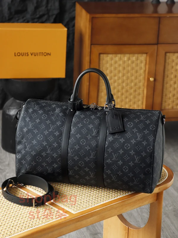 高仿包 LV Keepall 50 黑色Monogram 旅行袋 M14202：圖片 8