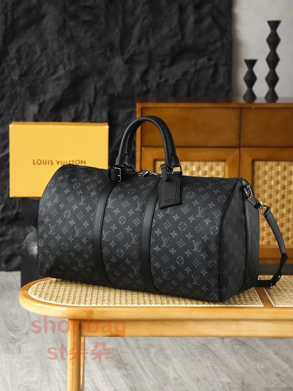 高仿包 LV Keepall 50 黑色Monogram 旅行袋 M14202：圖片 5