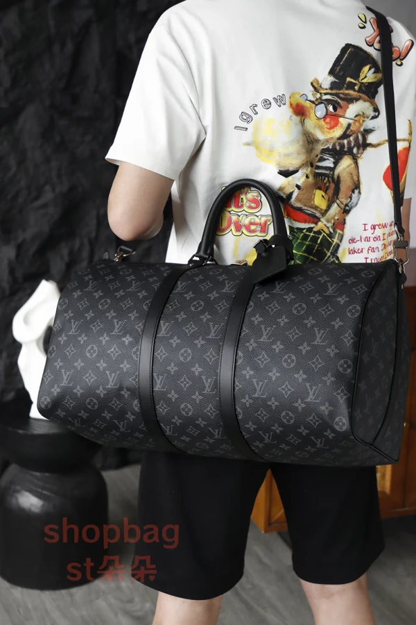 高仿包 LV Keepall 50 黑色Monogram 旅行袋 M14202：圖片 26