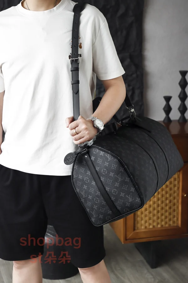 高仿包 LV Keepall 50 黑色Monogram 旅行袋 M14202：圖片 24