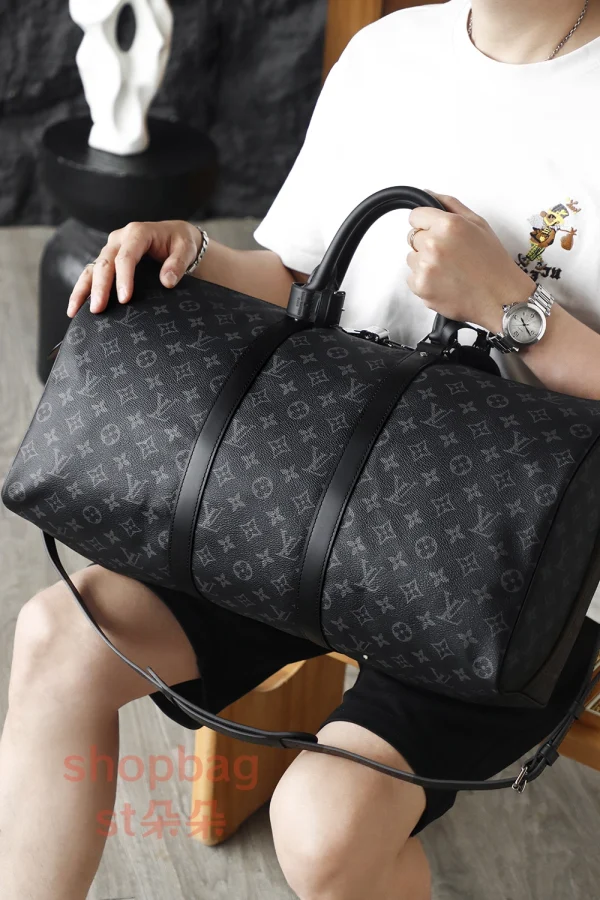 高仿包 LV Keepall 50 黑色Monogram 旅行袋 M14202：圖片 22