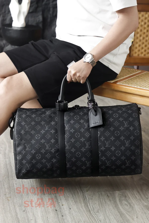 高仿包 LV Keepall 50 黑色Monogram 旅行袋 M14202：圖片 20