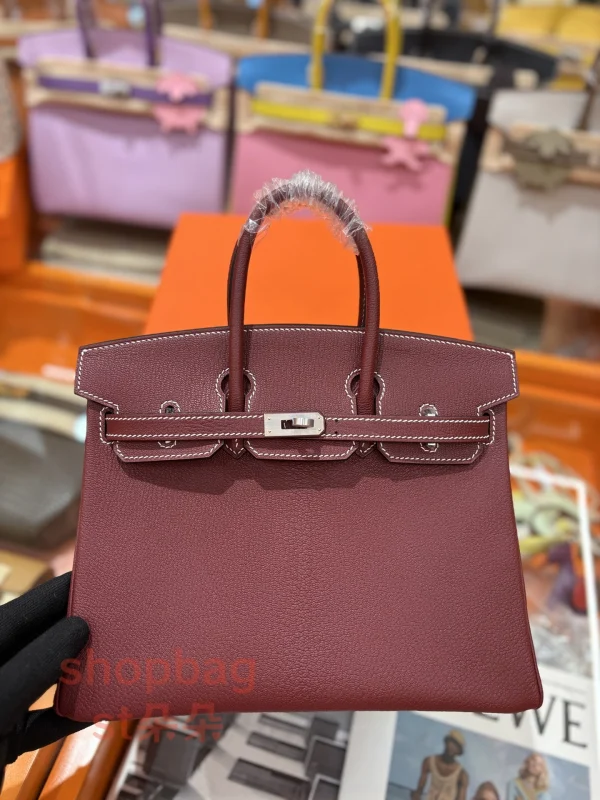 高仿愛馬仕 hermès Birkin 25 頂級原廠法羊 波爾多紅色 純手工蠟線縫製手提包：圖片 3