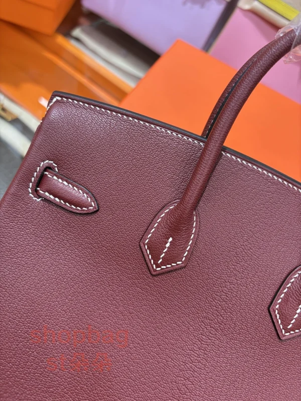 高仿愛馬仕 hermès Birkin 25 頂級原廠法羊 波爾多紅色 純手工蠟線縫製手提包：圖片 6