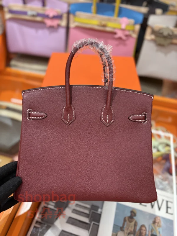 高仿愛馬仕 hermès Birkin 25 頂級原廠法羊 波爾多紅色 純手工蠟線縫製手提包：圖片 4