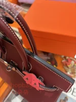 高仿愛馬仕 hermès Birkin 25 頂級原廠法羊 波爾多紅色 純手工蠟線縫製手提包：圖片 9