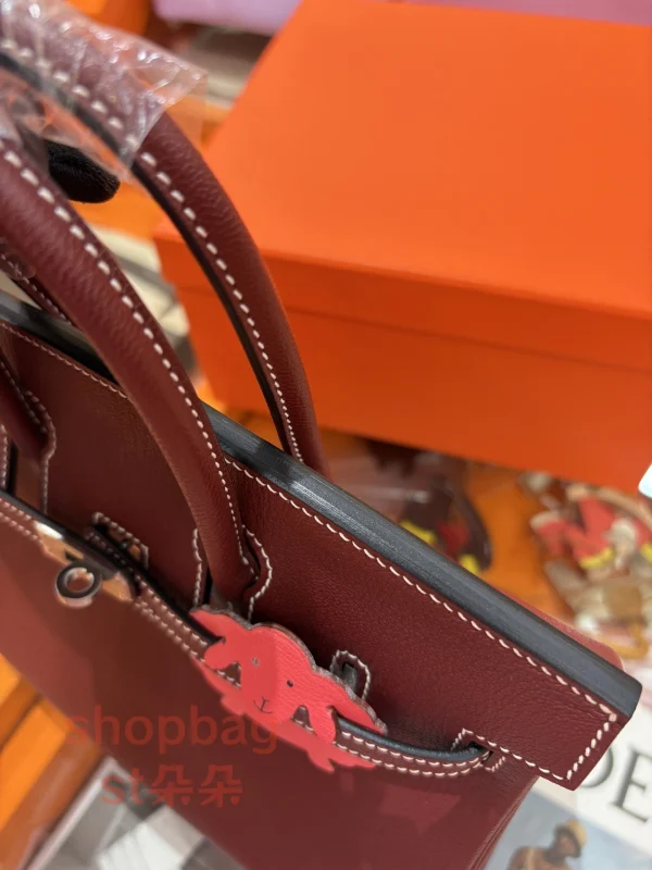 高仿愛馬仕 hermès Birkin 25 頂級原廠法羊 波爾多紅色 純手工蠟線縫製手提包：圖片 9