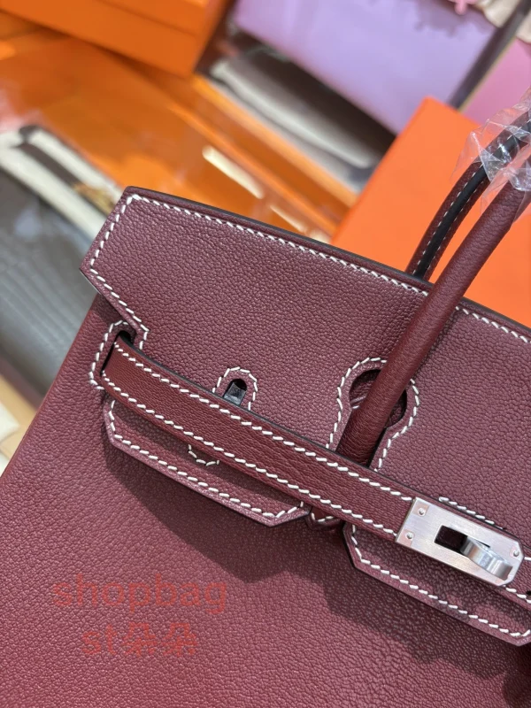 高仿愛馬仕 hermès Birkin 25 頂級原廠法羊 波爾多紅色 純手工蠟線縫製手提包：圖片 8