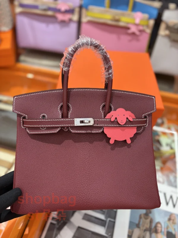 高仿愛馬仕 hermès Birkin 25 頂級原廠法羊 波爾多紅色 純手工蠟線縫製手提包：圖片 2
